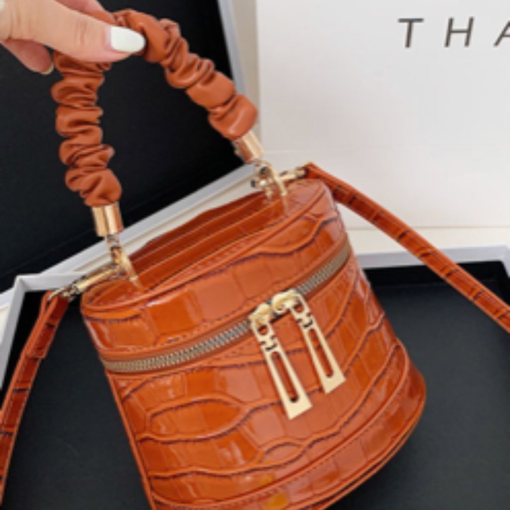 Double Zipper Pleated Handle Shoulder Bag